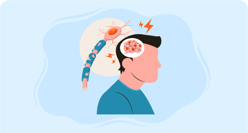 man sitting and a closeup image of his head indicating Multiple Sclerosis treatment